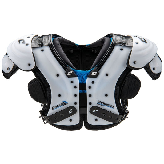 Front view of the Champro Falcon Lineman Shoulder Pad showcasing the flat pad design and expanded chest width tailored for high school offensive and defensive linemen.