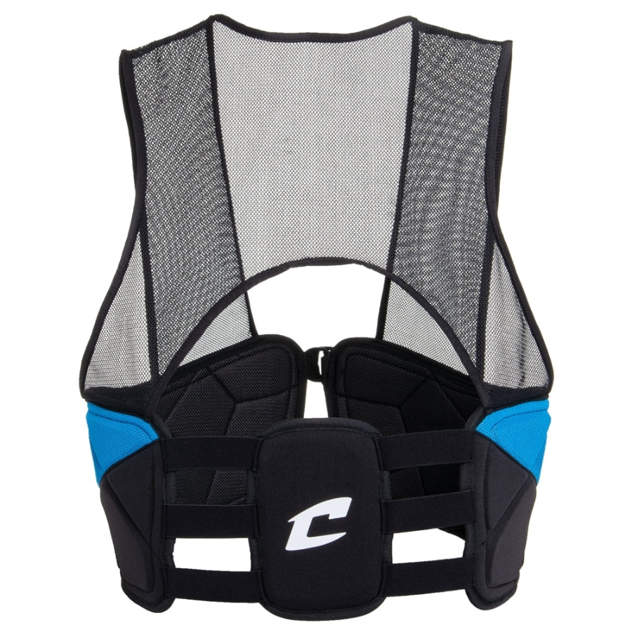 Rear view of the Champro Air Tech Rib Vest displaying the lower back kidney padding and lightweight, ventilated mesh back panel.