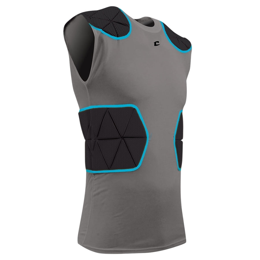Front view of the Champro Tri-Flex Compression Shirt showcasing the sleeveless tank top cut, snug spandex fit, and the unique triangular-segmented Tri-Flex padding on the shoulders and ribs.