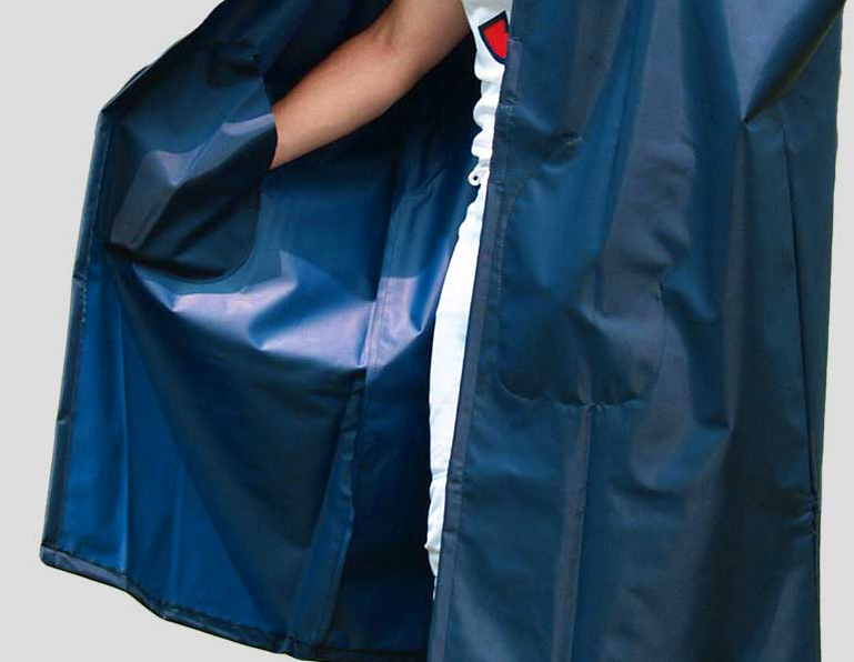 Fisher unlined football sideline cape inside view with hand pocket, color navy blue