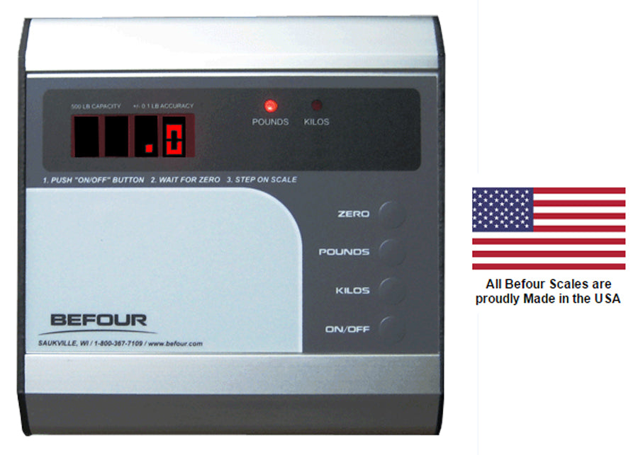 Close up of the Befour take-a-weight scale digital readout displaying pinpoint accuracy
