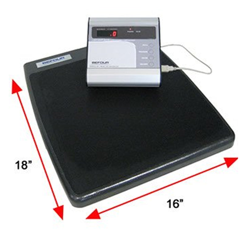 Befour PS-6600ST portable athletic training scale showing the plug and weight USB cable connection