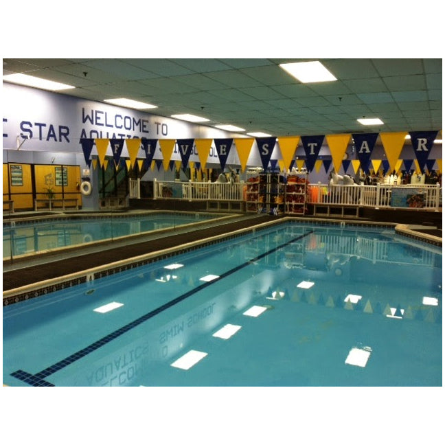 Durable Vinyl Coated Nylon Backstroke Flag 12" X 18" over a swimming pool