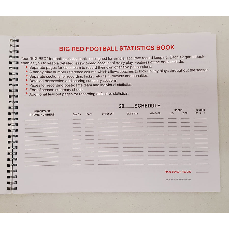 Big Red Football Stat Book 12 Games