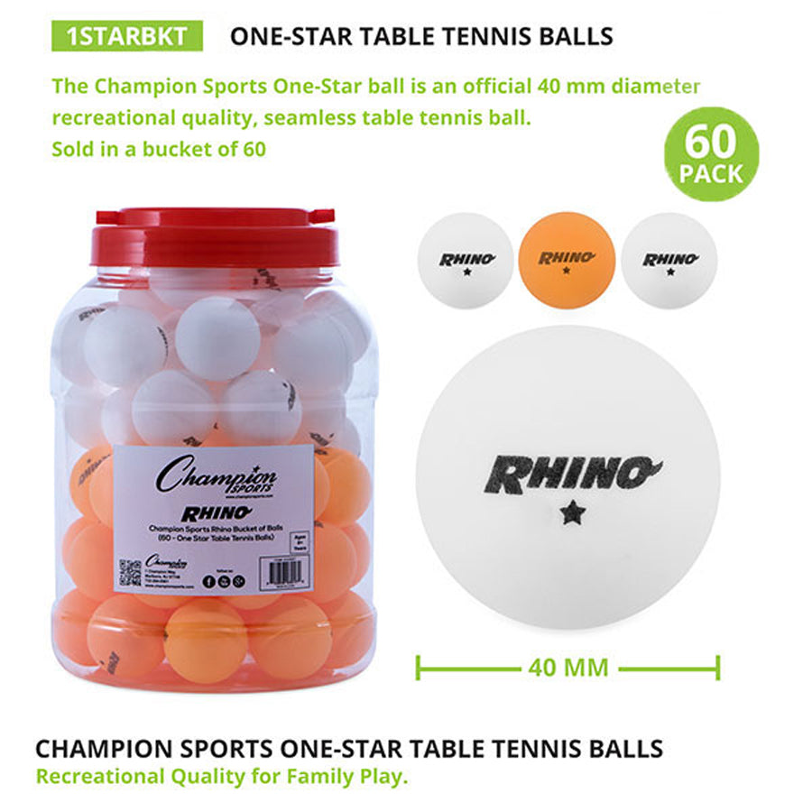 1 Star Tournament Table Tennis Balls - Bucket of 60 Balls