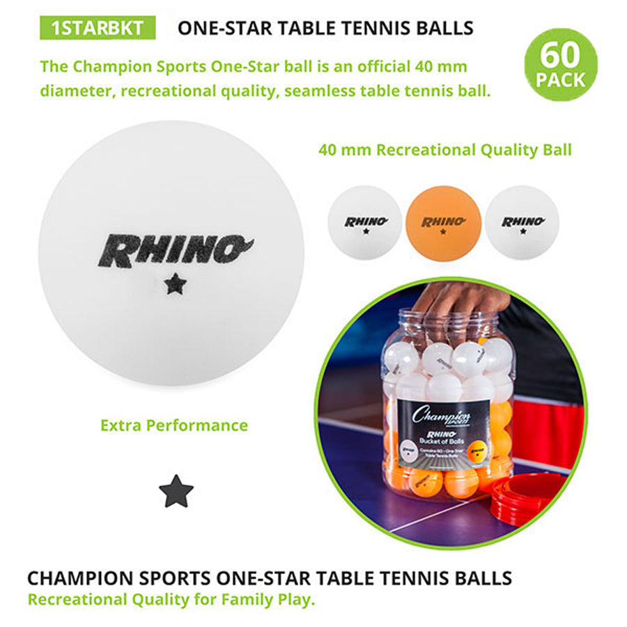 1 Star Tournament Table Tennis Balls - Bucket of 60 Balls