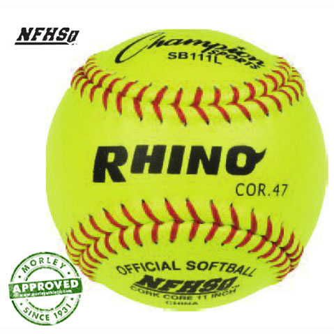 Champion Sports 11" Yellow Red Stitch Cork Core Softball (Dozen)