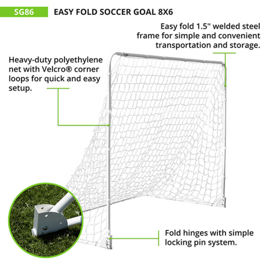 Champion Sports SG86 Easy Fold Soccer Goal - 8' x 6'