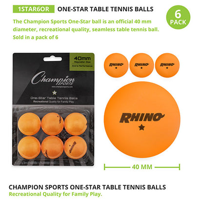 Orange Rhino 1 Star Table Tennis Balls (Pack of 6)