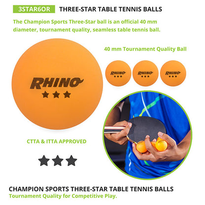 Orange Rhino 3 Star Table Tennis Balls (Pack of 6)