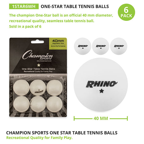 White 1 Star Table Tennis Balls (Pack of 6)