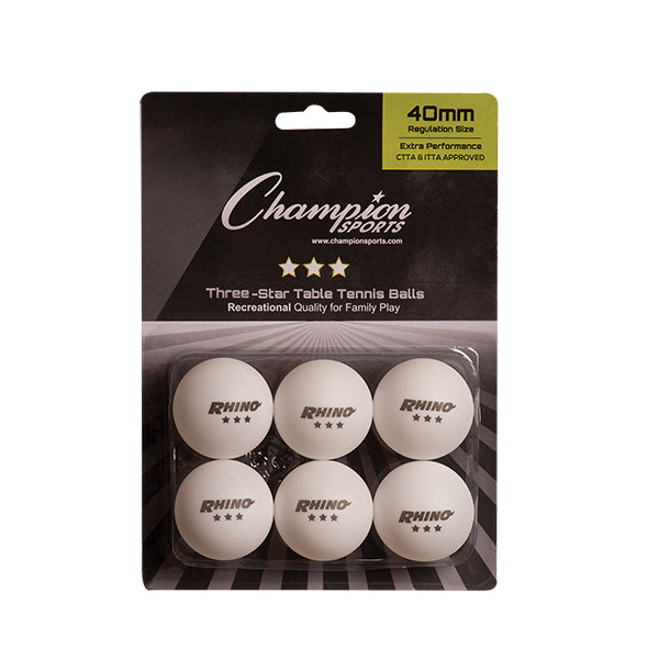 White Rhino 3 Star Table Tennis Balls (Pack of 6)