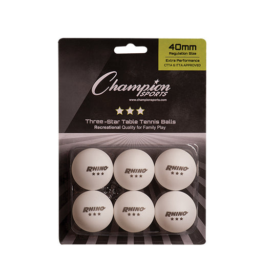 White Rhino 3 Star Table Tennis Balls (Pack of 6)