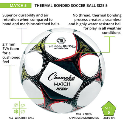 Champion Sports MATCH5 Thermal Bonded Soccer Ball Size 5 With NFHS Stamp
