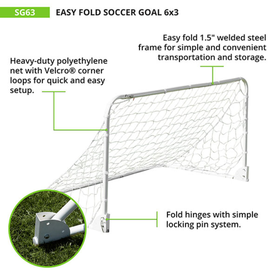 Champion Sports SG63 Easy Fold Soccer Goal - 6' x 3'