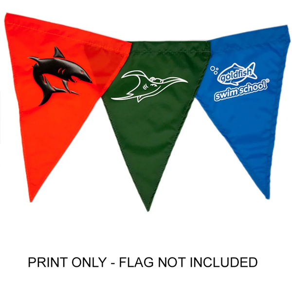 Competitor custom backstroke flag made of oxford nylon with printed logos for an example