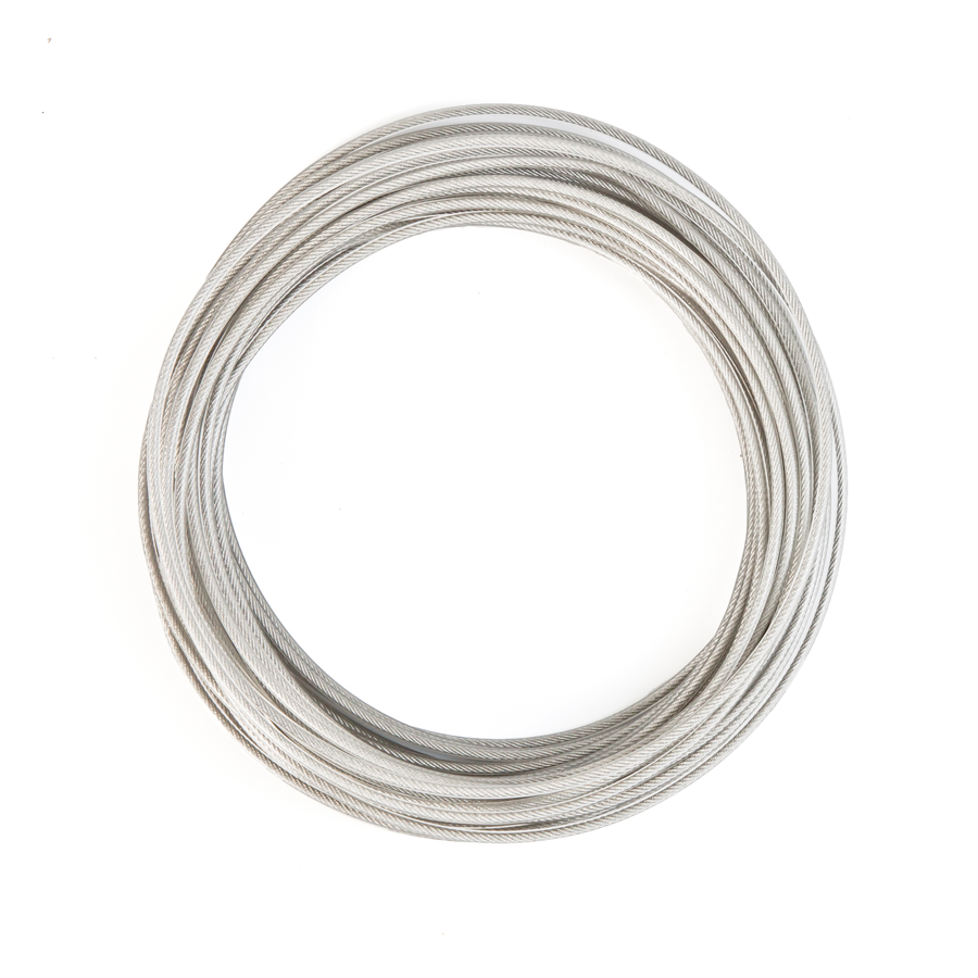 A roll of stainless steel vinyl coated wire.  Use for stringing competitor backstroke flags