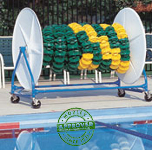 Close-up of the Classic Stor-Lane Reel's thermo-formed plastic reel assembly and 5-inch locking swivel casters