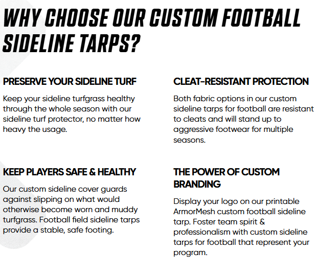 Fieldsaver Football 16 oz. ArmorMesh Sideline Tarps - Morley Athletic Supply Co Inc