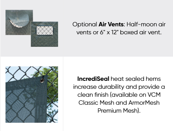 Advertisement for air vents and mesh materials with text on durability and features.