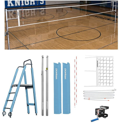 Porter Powr-Line 3.5" Compeition Plus Volleyball Package w/ Judge's Stand