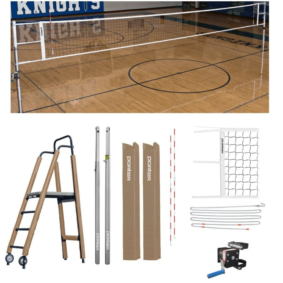 Porter Powr-Line 3.5" Compeition Plus Volleyball Package w/ Judge's Stand