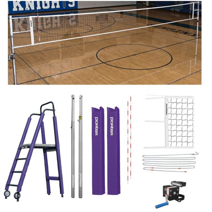 Porter Powr-Line 3.5" Compeition Plus Volleyball Package w/ Judge's Stand