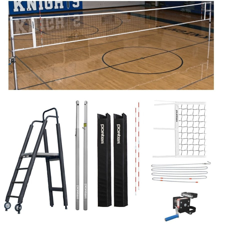 Porter Powr-Line 3.5" Compeition Plus Volleyball Package w/ Judge's Stand