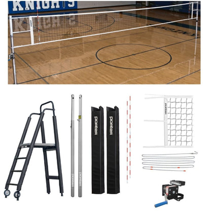 Porter Powr-Line 3.5" Compeition Plus Volleyball Package w/ Judge's Stand