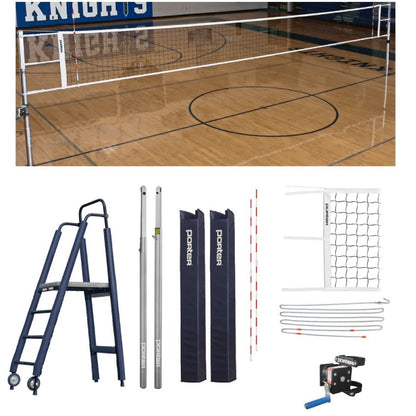 Porter Powr-Line 3.5" Compeition Plus Volleyball Package w/ Judge's Stand