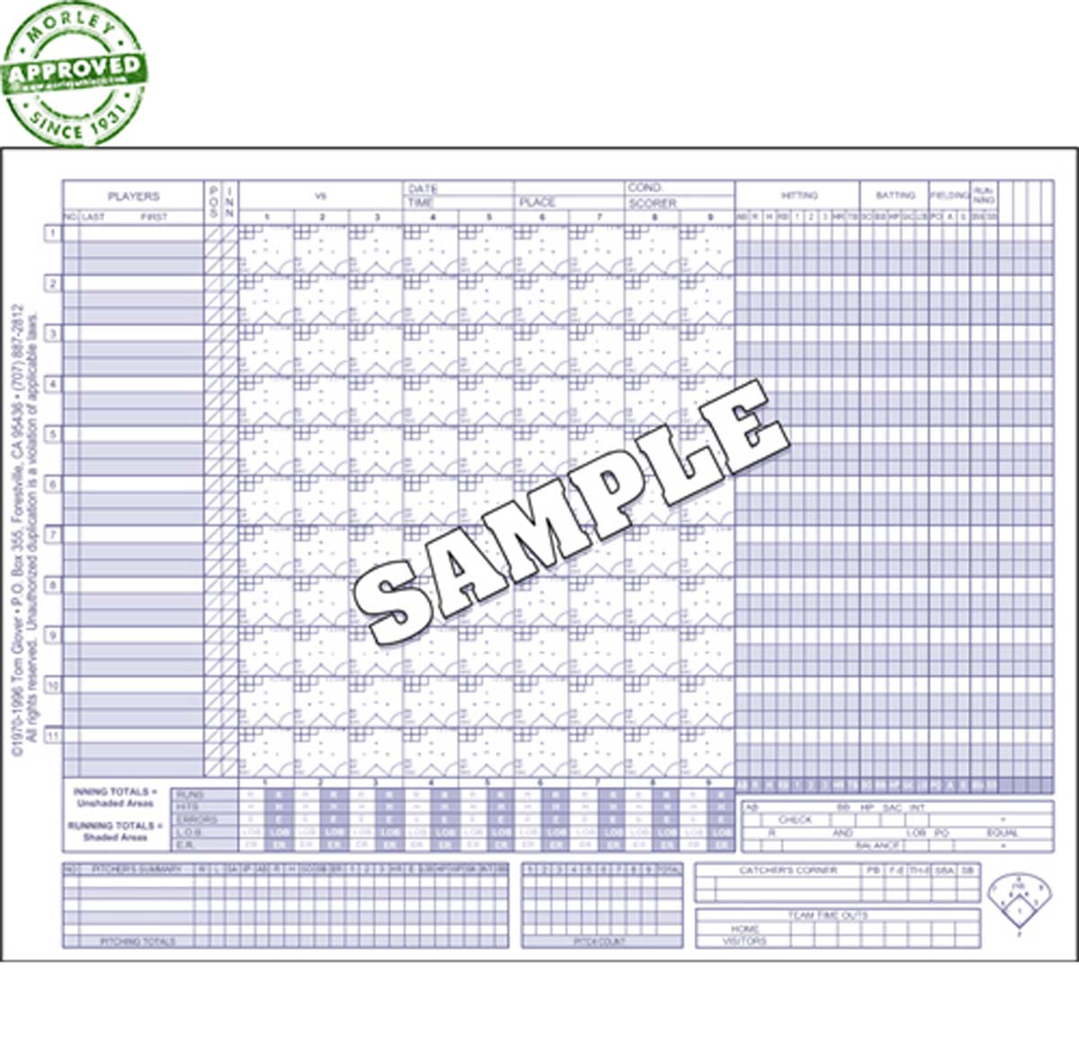Glovers Baseball Score Sheets Without Stats (Each)