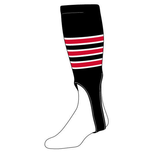 Stock Featheredge Pattern Baseball Stirrups Black/White/Scarlet Typically Ships in 1-2 Business Days