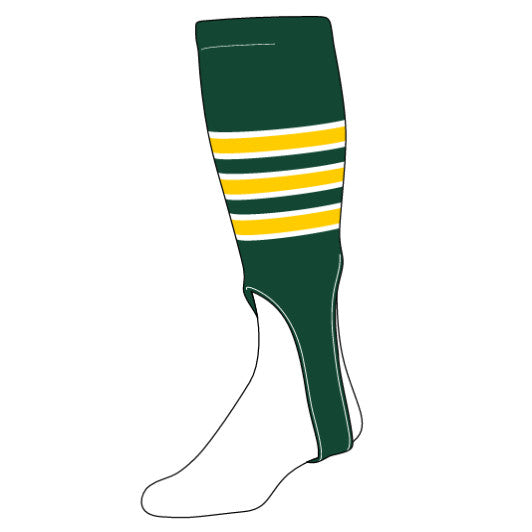 Stock Featheredge Pattern Baseball Stirrups Dark Green/White/Gold Typically Ships in 1-2 Business Days