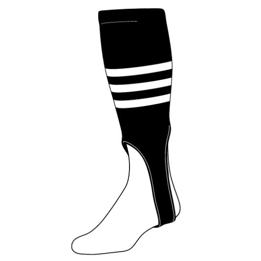 Stock Triple Stripe Baseball Stirrups Black With White Stripes Typically Ships in 1-2 Business Days