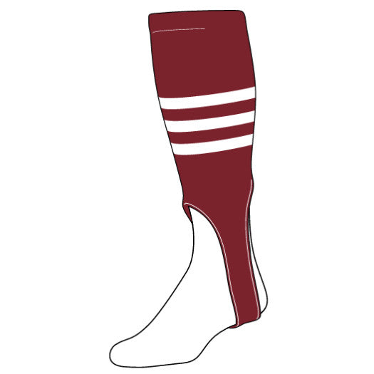 Stock Triple Stripe Baseball Stirrups Cardinal With White Stripes Typically Ships in 1-2 Business Days