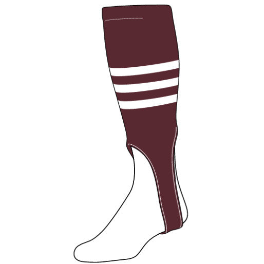 Stock Triple Stripe Baseball Stirrups Maroon With White Stripes Typically Ships in 1-2 Business Days