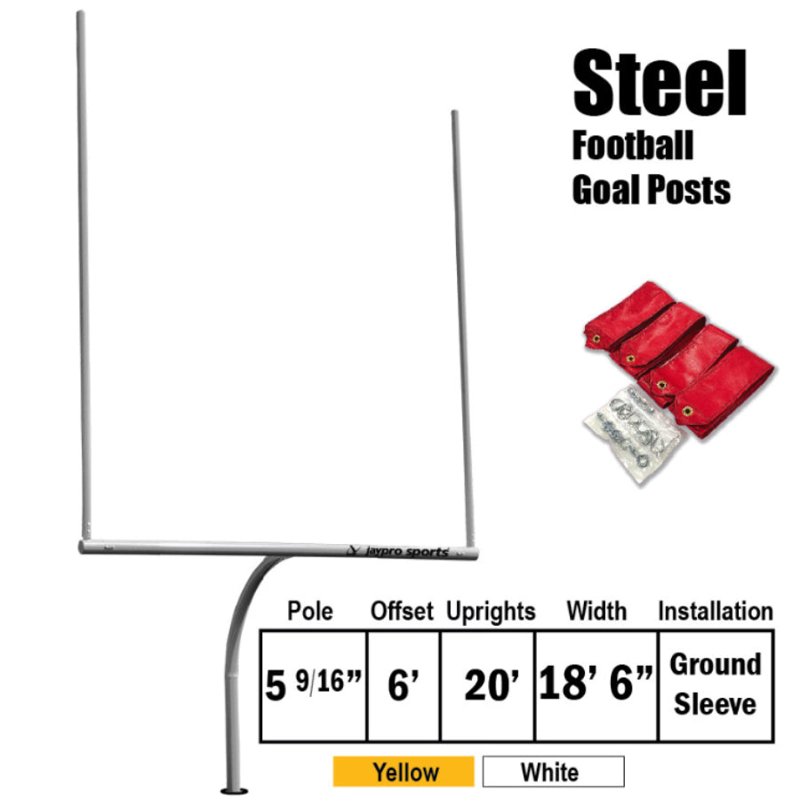 Jaypro Sports FBGP-720C Collegiate Football Goal Posts - Steel football goal posts with specifications on a white background