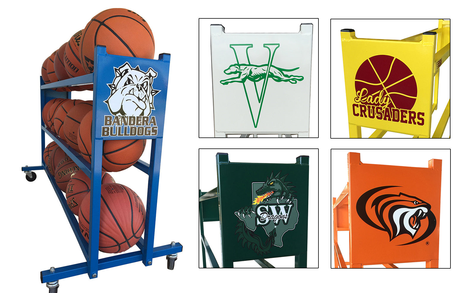 Basketball Custom Mascot Ball Rack Holds 15 Balls