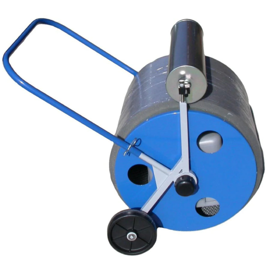Dolphin Super Sopper baseball field water remover highlighting the large perforated metal drum and absorbent foam pad.