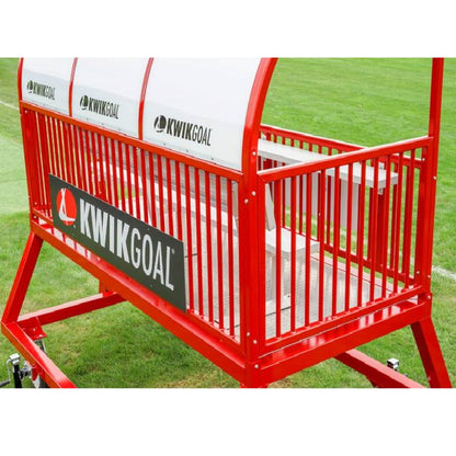 Close up of the Kwik Goal 9B6501 portable scorer's tower featuring a custom colored aluminum and steel frame with a UV-resistant polycarbonate roof.  Also great for coaching and filming.
