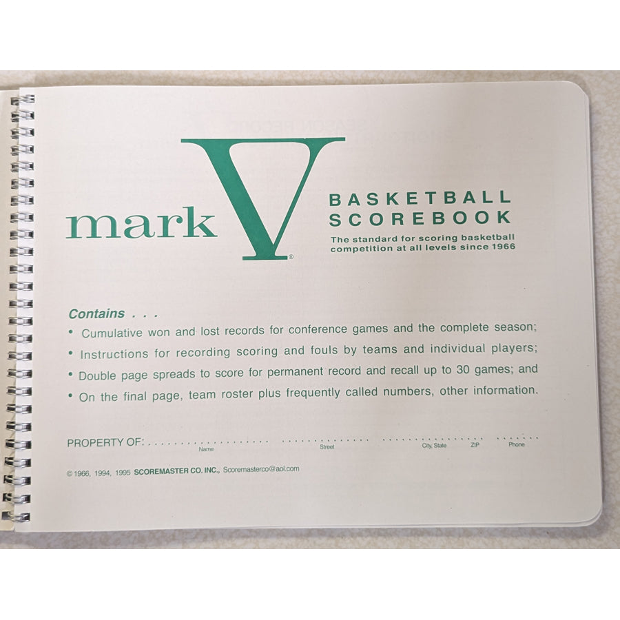 MARK V BASKETBALL SCOREBOOK UPDATED 2024 MODEL Morley Athletic