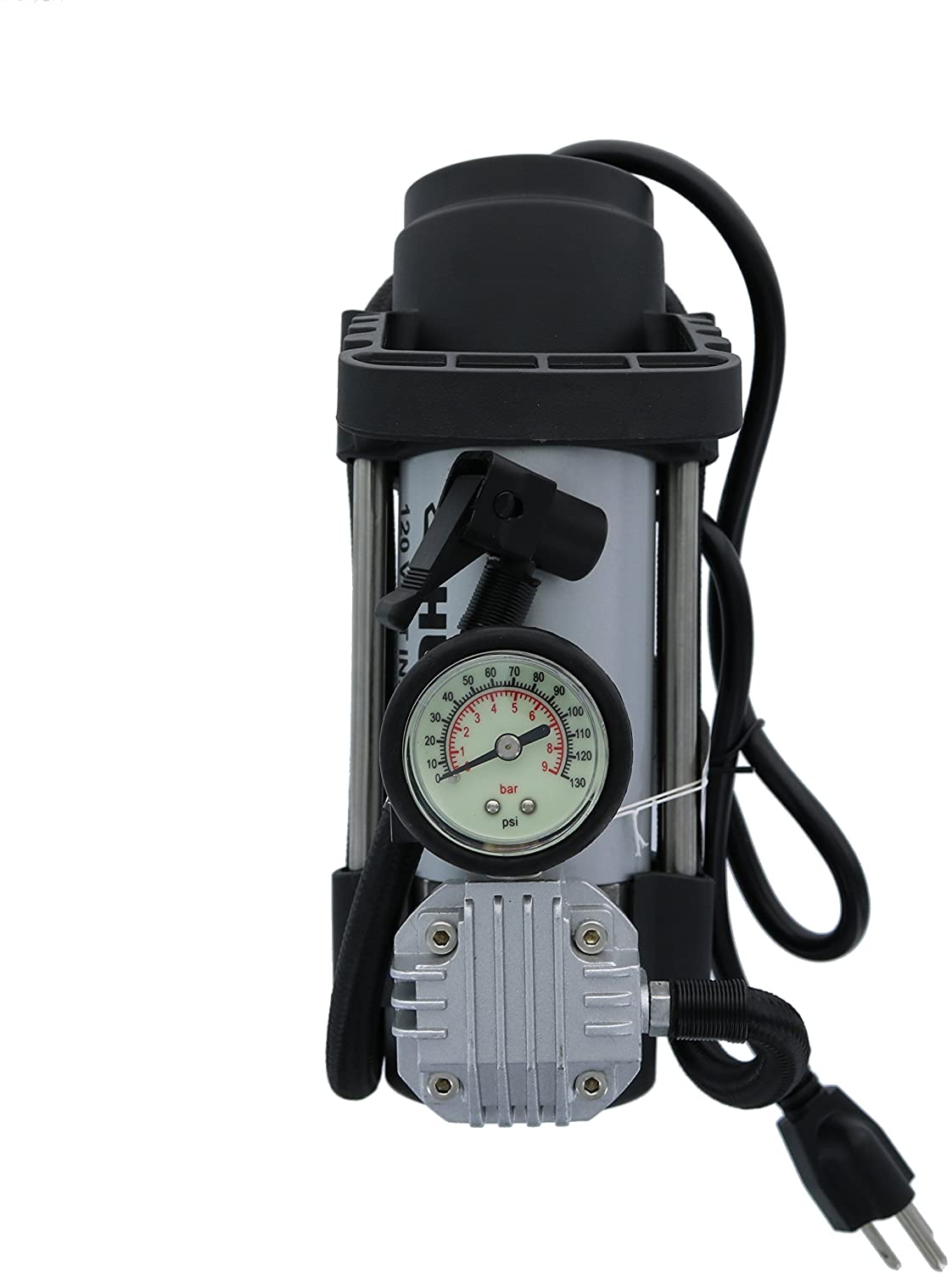 Compact Electric Inflator With Pressure Gauge and Adapters