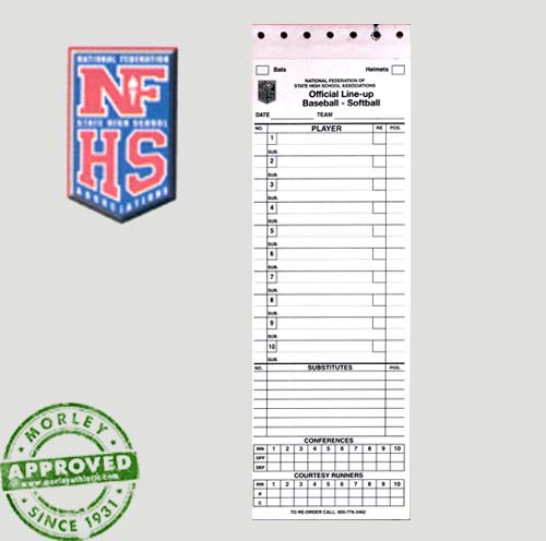 NFHS Line Up Cards – Morley Athletic Supply Co Inc