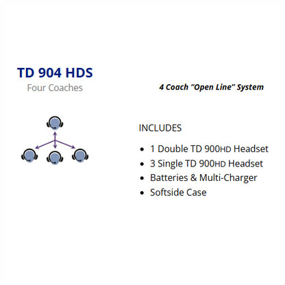 Porta Phone TD 904HDS (1 Dual Ear, 3 Single Ear) 4 Coach Single Channel Full Duplex System