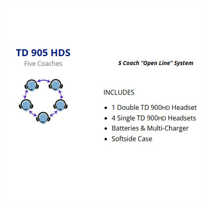 Porta Phone TD 905HDS (1 Dual Ear, 4 Single Ear) 5 Coach Single Channel Full Duplex System