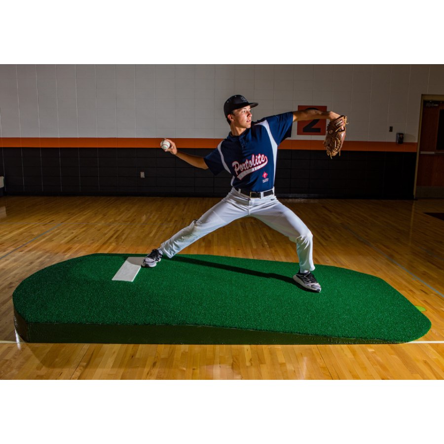Portolite 1150 High School Standard One-Piece Baseball Practice Pitching Mound - 10"H x 10'6"L x 4'W Green Turf
