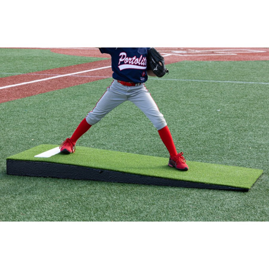 Portolite 8030 Youth Junior One-Piece Baseball Practice Pitching Mound - 6"H x 6'8"L x 2'6"W Green Turf