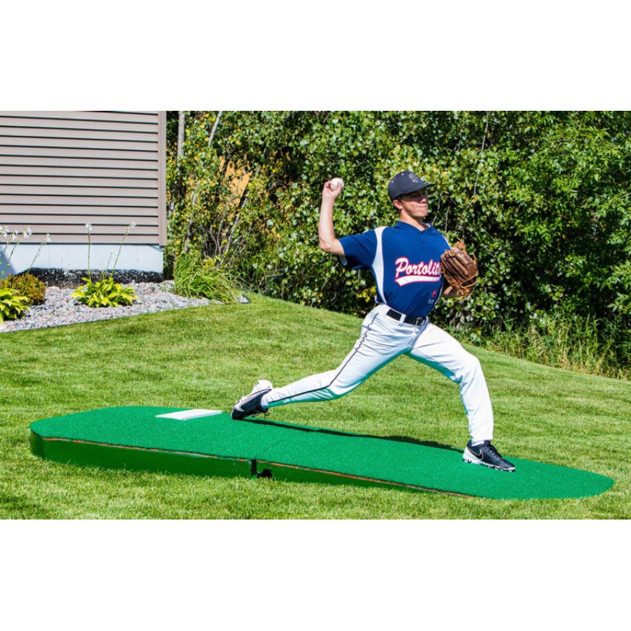 Portolite TPM1175 High School Oversized Two-Piece Baseball Practice Pitching Mound -  10"H x 10'6"L x 5'W Green Turf