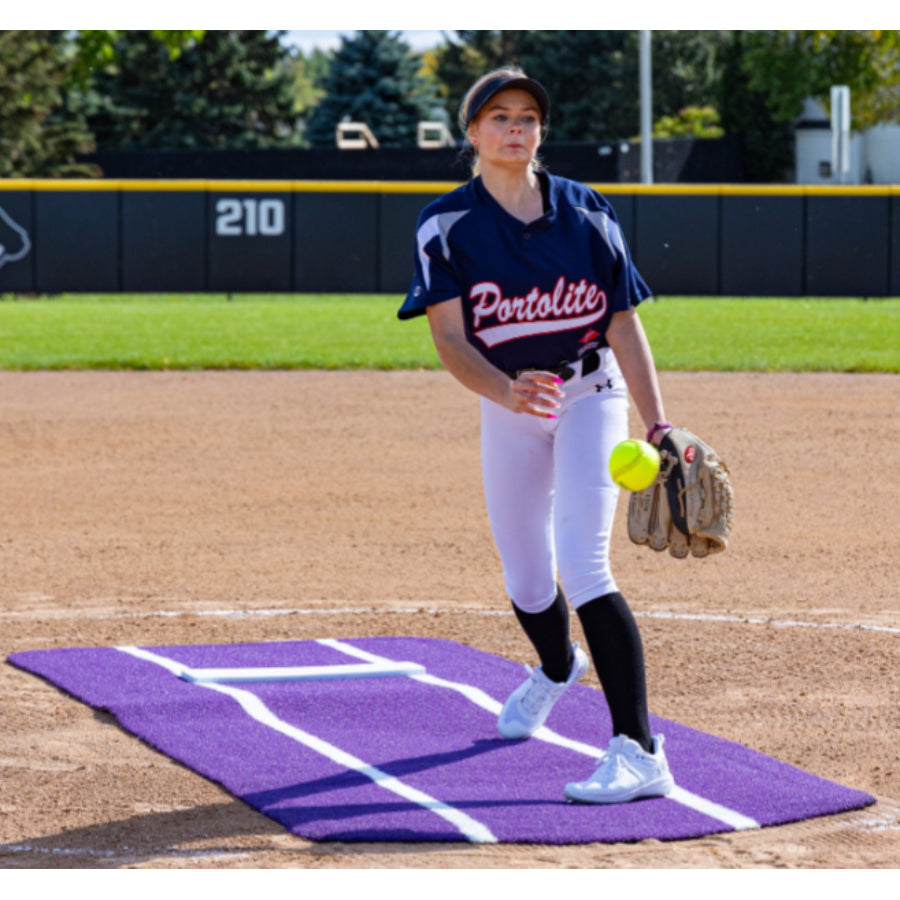 Portolite PROSP1036 Pro Spiked Softball Game Pitching Mat W/ Lane Stripes - 11'L x 4'W