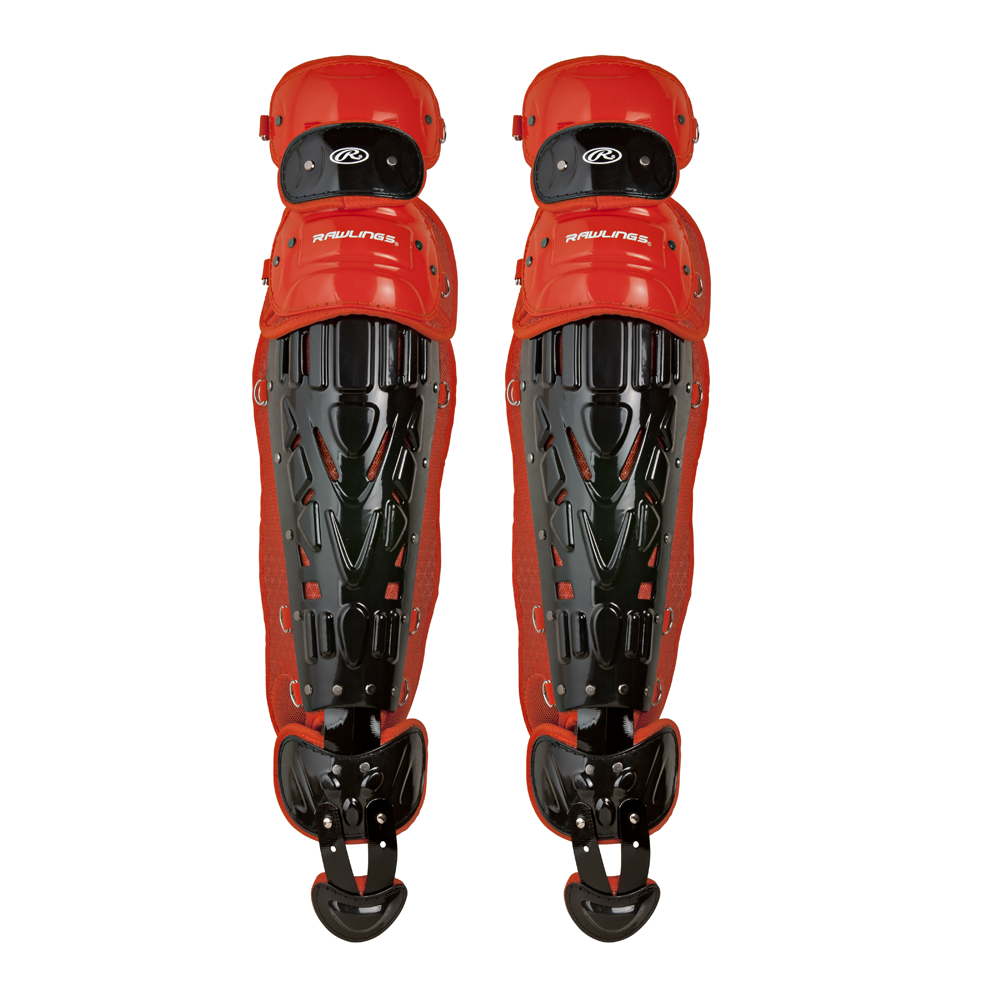 Rawlings Velo 2.0 Two Tone Catcher's Leg Guards - Adult Black / Orange